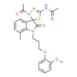 ChemSpider 2D Image | N-{3'-Acetyl-1-[3-(2-methoxyphenoxy)propyl]-7-methyl-2-oxo-1,2-dihydro-3'H-spiro[indole-3,2'-[1,3,4]thiadiazol]-5'-yl}acetamide | C24H26N4O5S