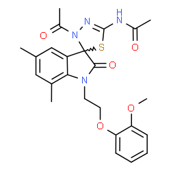 ChemSpider 2D Image | N-{3'-Acetyl-1-[2-(2-methoxyphenoxy)ethyl]-5,7-dimethyl-2-oxo-1,2-dihydro-3'H-spiro[indole-3,2'-[1,3,4]thiadiazol]-5'-yl}acetamide | C24H26N4O5S