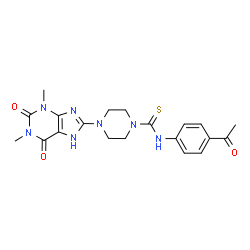 ChemSpider 2D Image | N-(4-Acetylphenyl)-4-(1,3-dimethyl-2,6-dioxo-2,3,6,7-tetrahydro-1H-purin-8-yl)-1-piperazinecarbothioamide | C20H23N7O3S