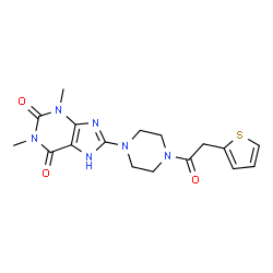 ChemSpider 2D Image | 1,3-Dimethyl-8-[4-(2-thienylacetyl)-1-piperazinyl]-3,7-dihydro-1H-purine-2,6-dione | C17H20N6O3S