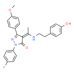ChemSpider 2D Image | (4Z)-2-(4-Fluorophenyl)-4-(1-{[2-(4-hydroxyphenyl)ethyl]amino}ethylidene)-5-(4-methoxyphenyl)-2,4-dihydro-3H-pyrazol-3-one | C26H24FN3O3