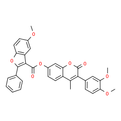 ChemSpider 2D Image | 3-(3,4-Dimethoxyphenyl)-4-methyl-2-oxo-2H-chromen-7-yl 5-methoxy-2-phenyl-1-benzofuran-3-carboxylate | C34H26O8