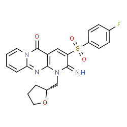 ChemSpider 2D Image | 3-[(4-Fluorophenyl)sulfonyl]-2-imino-1-(tetrahydro-2-furanylmethyl)-1,2-dihydro-5H-dipyrido[1,2-a:2',3'-d]pyrimidin-5-one | C22H19FN4O4S