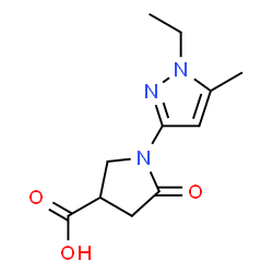 ChemSpider 2D Image | 1-(1-ethyl-5-methylpyrazol-3-yl)-5-oxopyrrolidine-3-carboxylic acid | C11H15N3O3