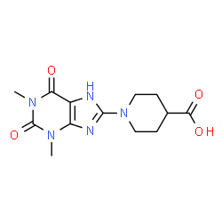 ChemSpider 2D Image | 1-(1,3-Dimethyl-2,6-dioxo-2,3,6,7-tetrahydro-1H-purin-8-yl)-4-piperidinecarboxylic acid | C13H17N5O4