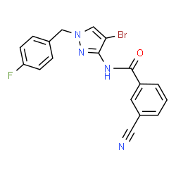 ChemSpider 2D Image | N-[4-Bromo-1-(4-fluorobenzyl)-1H-pyrazol-3-yl]-3-cyanobenzamide | C18H12BrFN4O