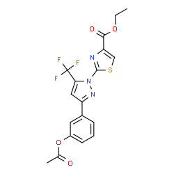ChemSpider 2D Image | Ethyl 2-[3-(3-acetoxyphenyl)-5-(trifluoromethyl)-1H-pyrazol-1-yl]-1,3-thiazole-4-carboxylate | C18H14F3N3O4S