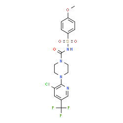 ChemSpider 2D Image | 4-[3-Chloro-5-(trifluoromethyl)-2-pyridinyl]-N-[(4-methoxyphenyl)sulfonyl]-1-piperazinecarboxamide | C18H18ClF3N4O4S