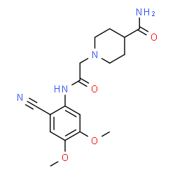 ChemSpider 2D Image | 1-{2-[(2-Cyano-4,5-dimethoxyphenyl)amino]-2-oxoethyl}-4-piperidinecarboxamide | C17H22N4O4