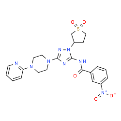 ChemSpider 2D Image | N-{1-(1,1-Dioxidotetrahydro-3-thiophenyl)-3-[4-(2-pyridinyl)-1-piperazinyl]-1H-1,2,4-triazol-5-yl}-3-nitrobenzamide | C22H24N8O5S
