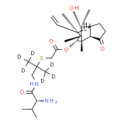 ChemSpider 2D Image | (1S,2R,3S,4S,6R,7R,8R)-3-Hydroxy-2,4,7,14-tetramethyl-9-oxo-4-vinyltricyclo[5.4.3.0~1,8~]tetradec-6-yl {[2-(~2~H_3_)methyl-1-(D-valylamino)(3,3,3-~2~H_3_)-2-propanyl]sulfanyl}acetate | C31H46D6N2O5S