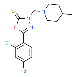 ChemSpider 2D Image | 5-(2,4-Dichlorophenyl)-3-[(4-methyl-1-piperidinyl)methyl]-1,3,4-oxadiazole-2(3H)-thione | C15H17Cl2N3OS