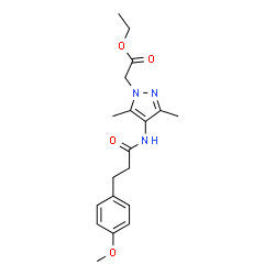ChemSpider 2D Image | Ethyl (4-{[3-(4-methoxyphenyl)propanoyl]amino}-3,5-dimethyl-1H-pyrazol-1-yl)acetate | C19H25N3O4