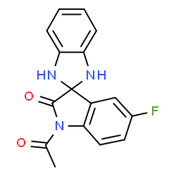 ChemSpider 2D Image | 1'-Acetyl-5'-fluoro-1,3-dihydrospiro[benzimidazole-2,3'-indol]-2'(1'H)-one | C16H12FN3O2