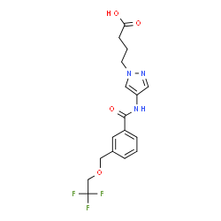 ChemSpider 2D Image | 4-[4-({3-[(2,2,2-Trifluoroethoxy)methyl]benzoyl}amino)-1H-pyrazol-1-yl]butanoic acid | C17H18F3N3O4