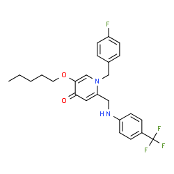 ChemSpider 2D Image | 1-(4-Fluorobenzyl)-5-(pentyloxy)-2-({[4-(trifluoromethyl)phenyl]amino}methyl)-4(1H)-pyridinone | C25H26F4N2O2