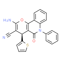 ChemSpider 2D Image | (4S)-2-Amino-5-oxo-6-phenyl-4-(2-thienyl)-5,6-dihydro-4H-pyrano[3,2-c]quinoline-3-carbonitrile | C23H15N3O2S