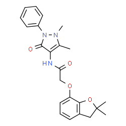 ChemSpider 2D Image | 2-[(2,2-Dimethyl-2,3-dihydro-1-benzofuran-7-yl)oxy]-N-(1,5-dimethyl-3-oxo-2-phenyl-2,3-dihydro-1H-pyrazol-4-yl)acetamide | C23H25N3O4