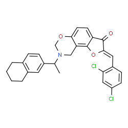 ChemSpider 2D Image | (2Z)-2-(2,4-Dichlorobenzylidene)-8-[1-(5,6,7,8-tetrahydro-2-naphthalenyl)ethyl]-8,9-dihydro-7H-furo[2,3-f][1,3]benzoxazin-3(2H)-one | C29H25Cl2NO3