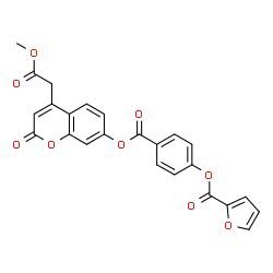 ChemSpider 2D Image | 4-({[4-(2-Methoxy-2-oxoethyl)-2-oxo-2H-chromen-7-yl]oxy}carbonyl)phenyl 2-furoate | C24H16O9