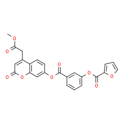 ChemSpider 2D Image | 3-({[4-(2-Methoxy-2-oxoethyl)-2-oxo-2H-chromen-7-yl]oxy}carbonyl)phenyl 2-furoate | C24H16O9