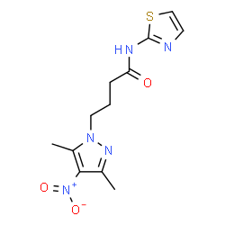 ChemSpider 2D Image | 4-(3,5-Dimethyl-4-nitro-1H-pyrazol-1-yl)-N-(1,3-thiazol-2-yl)butanamide | C12H15N5O3S