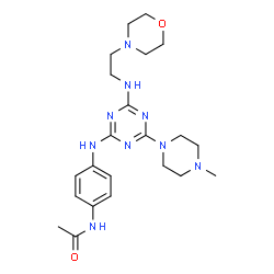 ChemSpider 2D Image | N-(4-{[4-(4-Methyl-1-piperazinyl)-6-{[2-(4-morpholinyl)ethyl]amino}-1,3,5-triazin-2-yl]amino}phenyl)acetamide | C22H33N9O2