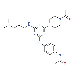 ChemSpider 2D Image | N-(4-{[4-(4-Acetyl-1-piperazinyl)-6-{[3-(dimethylamino)propyl]amino}-1,3,5-triazin-2-yl]amino}phenyl)acetamide | C22H33N9O2