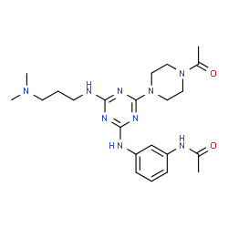 ChemSpider 2D Image | N-(3-{[4-(4-Acetyl-1-piperazinyl)-6-{[3-(dimethylamino)propyl]amino}-1,3,5-triazin-2-yl]amino}phenyl)acetamide | C22H33N9O2