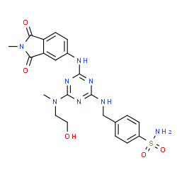 ChemSpider 2D Image | 4-[({4-[(2-Hydroxyethyl)(methyl)amino]-6-[(2-methyl-1,3-dioxo-2,3-dihydro-1H-isoindol-5-yl)amino]-1,3,5-triazin-2-yl}amino)methyl]benzenesulfonamide | C22H24N8O5S