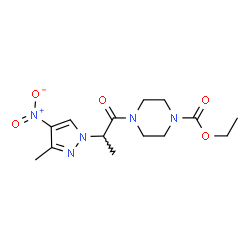 ChemSpider 2D Image | Ethyl 4-[2-(3-methyl-4-nitro-1H-pyrazol-1-yl)propanoyl]-1-piperazinecarboxylate | C14H21N5O5
