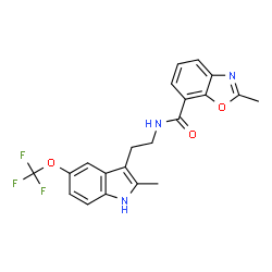 ChemSpider 2D Image | 2-Methyl-N-{2-[2-methyl-5-(trifluoromethoxy)-1H-indol-3-yl]ethyl}-1,3-benzoxazole-7-carboxamide | C21H18F3N3O3
