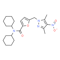 ChemSpider 2D Image | N,N-Dicyclohexyl-5-[(3,5-dimethyl-4-nitro-1H-pyrazol-1-yl)methyl]-2-furamide | C23H32N4O4