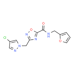ChemSpider 2D Image | 3-[(4-Chloro-1H-pyrazol-1-yl)methyl]-N-(2-furylmethyl)-1,2,4-oxadiazole-5-carboxamide | C12H10ClN5O3