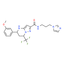 ChemSpider 2D Image | N-[3-(1H-Imidazol-1-yl)propyl]-5-(3-methoxyphenyl)-7-(trifluoromethyl)-4,5,6,7-tetrahydropyrazolo[1,5-a]pyrimidine-2-carboxamide | C21H23F3N6O2