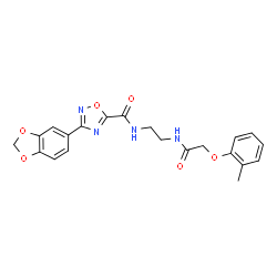 ChemSpider 2D Image | 3-(1,3-Benzodioxol-5-yl)-N-(2-{[(2-methylphenoxy)acetyl]amino}ethyl)-1,2,4-oxadiazole-5-carboxamide | C21H20N4O6