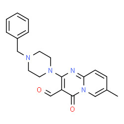 ChemSpider 2D Image | 2-(4-Benzyl-1-piperazinyl)-7-methyl-4-oxo-4H-pyrido[1,2-a]pyrimidine-3-carbaldehyde | C21H22N4O2