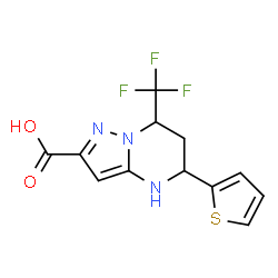 ChemSpider 2D Image | 5-(thiophen-2-yl)-7-(trifluoromethyl)-4H,5H,6H,7H-pyrazolo[1,5-a]pyrimidine-2-carboxylic acid | C12H10F3N3O2S