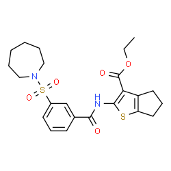 ChemSpider 2D Image | Ethyl 2-{[3-(1-azepanylsulfonyl)benzoyl]amino}-5,6-dihydro-4H-cyclopenta[b]thiophene-3-carboxylate | C23H28N2O5S2