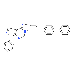 ChemSpider 2D Image | 2-[(4-Biphenylyloxy)methyl]-7-phenyl-7H-pyrazolo[4,3-e][1,2,4]triazolo[1,5-c]pyrimidine | C25H18N6O
