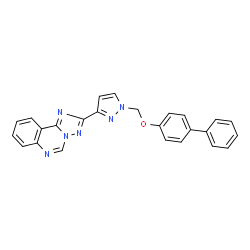 ChemSpider 2D Image | 2-{1-[(4-Biphenylyloxy)methyl]-1H-pyrazol-3-yl}[1,2,4]triazolo[1,5-c]quinazoline | C25H18N6O