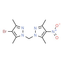 ChemSpider 2D Image | 4-bromo-1-[(3,5-dimethyl-4-nitropyrazol-1-yl)methyl]-3,5-dimethylpyrazole | C11H14BrN5O2