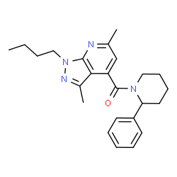 ChemSpider 2D Image | (1-Butyl-3,6-dimethyl-1H-pyrazolo[3,4-b]pyridin-4-yl)(2-phenyl-1-piperidinyl)methanone | C24H30N4O