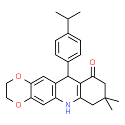 ChemSpider 2D Image | 11-(4-Isopropylphenyl)-8,8-dimethyl-2,3,7,8,9,11-hexahydro[1,4]dioxino[2,3-b]acridin-10(6H)-one | C26H29NO3