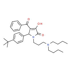 ChemSpider 2D Image | 4-benzoyl-5-(4-tert-butylphenyl)-1-(3-(dibutylamino)propyl)-3-hydroxy-1H-pyrrol-2(5H)-one | C32H44N2O3