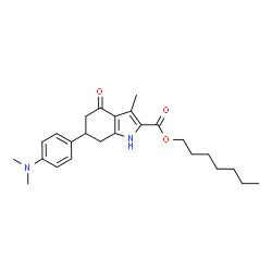 ChemSpider 2D Image | Heptyl 6-[4-(dimethylamino)phenyl]-3-methyl-4-oxo-4,5,6,7-tetrahydro-1H-indole-2-carboxylate | C25H34N2O3