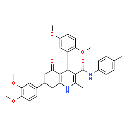 ChemSpider 2D Image | 4-(2,5-Dimethoxyphenyl)-7-(3,4-dimethoxyphenyl)-2-methyl-N-(4-methylphenyl)-5-oxo-1,4,5,6,7,8-hexahydro-3-quinolinecarboxamide | C34H36N2O6