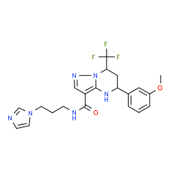 ChemSpider 2D Image | N-[3-(1H-Imidazol-1-yl)propyl]-5-(3-methoxyphenyl)-7-(trifluoromethyl)-4,5,6,7-tetrahydropyrazolo[1,5-a]pyrimidine-3-carboxamide | C21H23F3N6O2