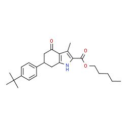 ChemSpider 2D Image | Pentyl 3-methyl-6-[4-(2-methyl-2-propanyl)phenyl]-4-oxo-4,5,6,7-tetrahydro-1H-indole-2-carboxylate | C25H33NO3