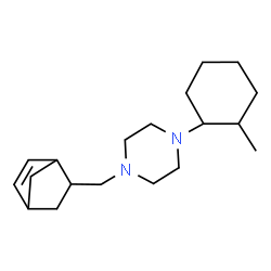 ChemSpider 2D Image | 1-(Bicyclo[2.2.1]hept-5-en-2-ylmethyl)-4-(2-methylcyclohexyl)piperazine | C19H32N2